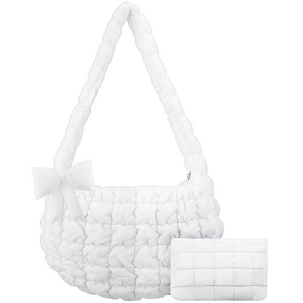 Large Puffer Tote Bag for Women Quilted Puffy Handbag with Zipper - Picture 1 of 6